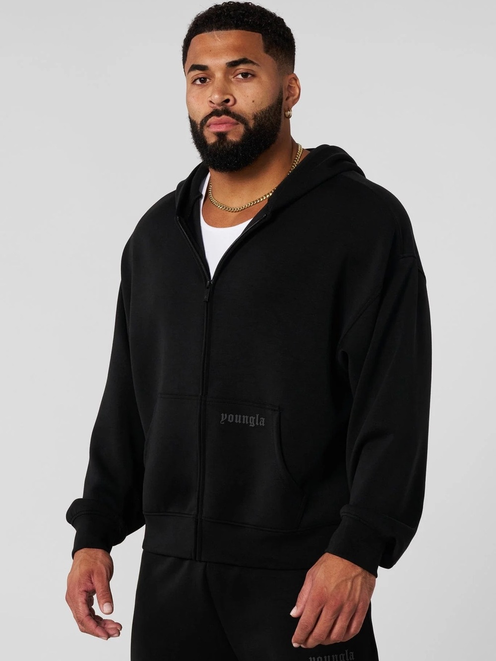YoungLA 5215 Soft AF Zip Up Hoodie Black Oversized Size Medium